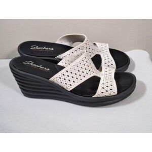 Skechers White Rumbler Wave Ibiza Summer Wedge Sandals Size 8